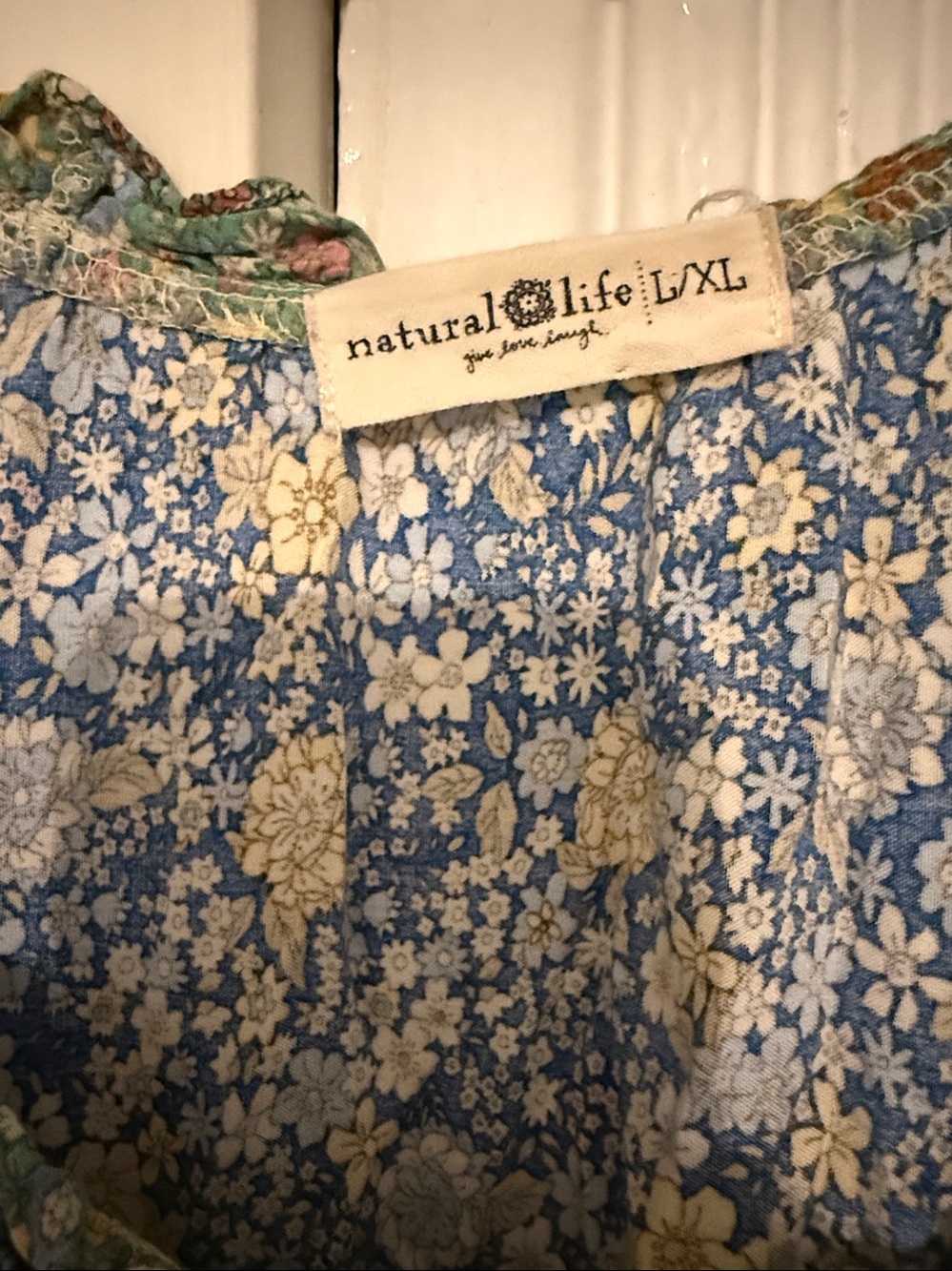 Natural Life Floral Tiered  Baby Doll Boho Dress with Cream Accents SZ L/XL - Picture 3 of 4